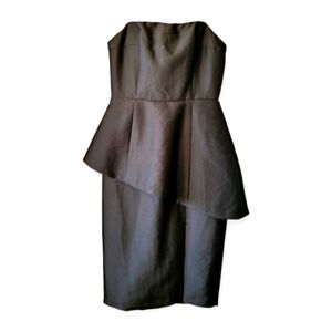 Do + Be Strapless Satin Peplum Mini Cocktail Dress Black Medium NWT